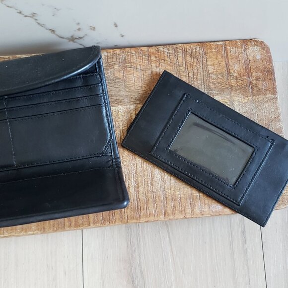 VTG Leather Trifold Wallet Black ID Holder Classic Removable Insert Minimalist - Picture 4 of 6